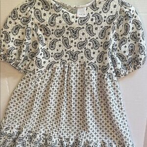 Zara Monochrome Paisley Puff Sleeve Dress